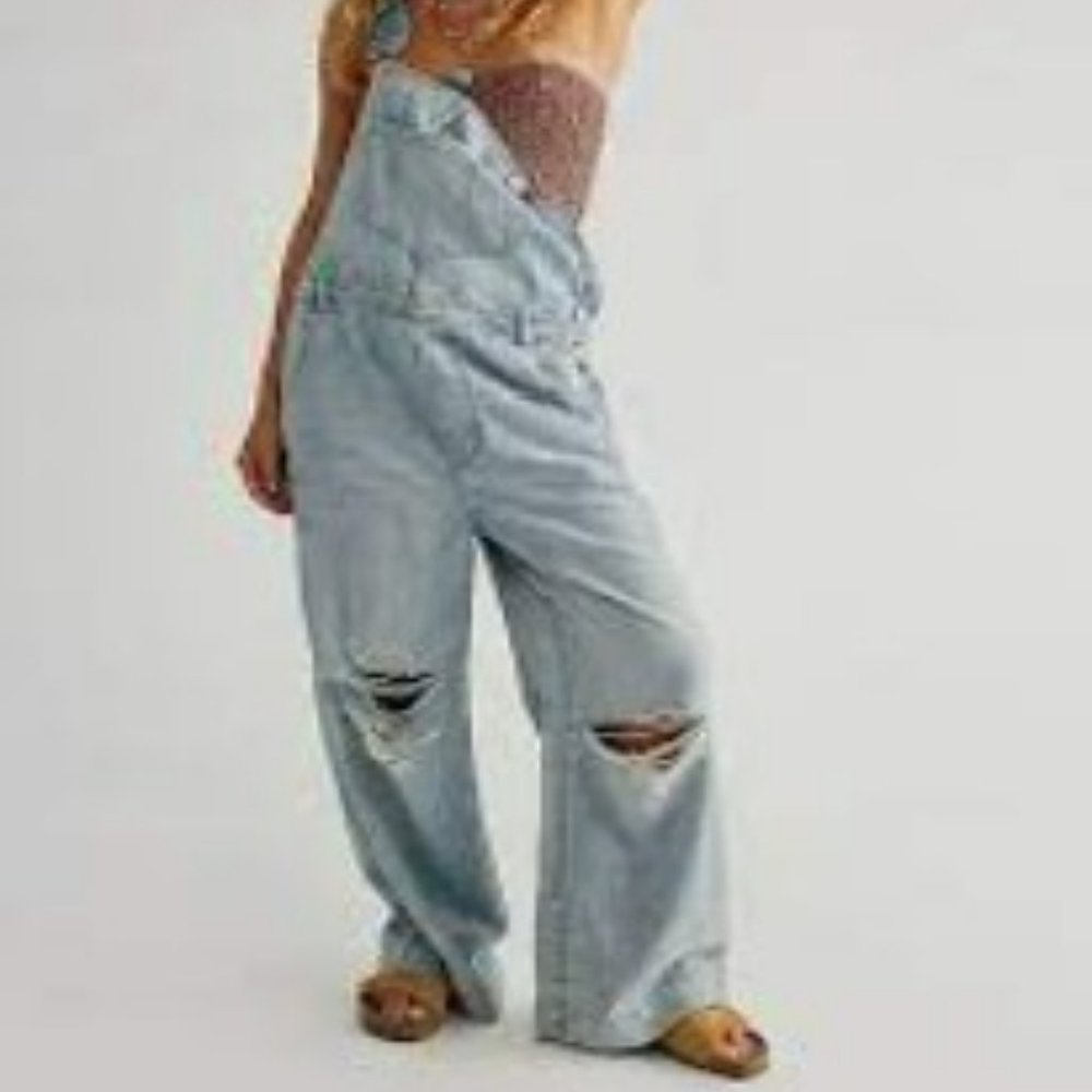 FP Super Slouchy Ripped Denim Overalls